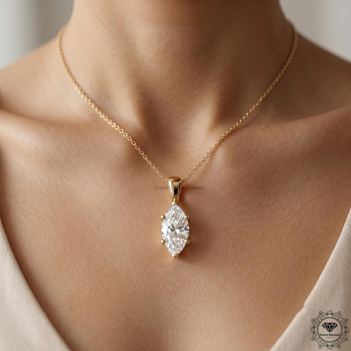 Lab Grown Marquise Diamond Solitaire Necklace 1-5 CT - GrownDiamondJewels