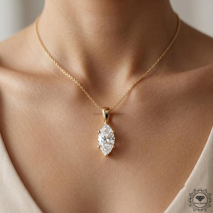 Lab Grown Marquise Diamond Solitaire Necklace 1-5 CT - GrownDiamondJewels