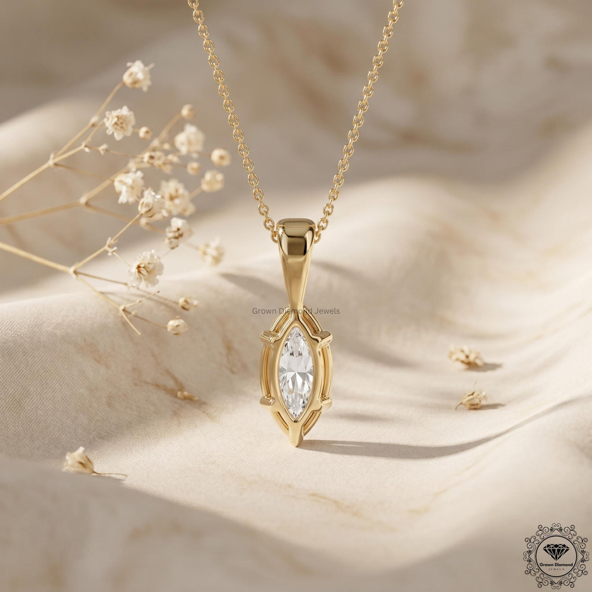 Lab Grown Marquise Diamond Solitaire Necklace 1-5 CT - GrownDiamondJewels