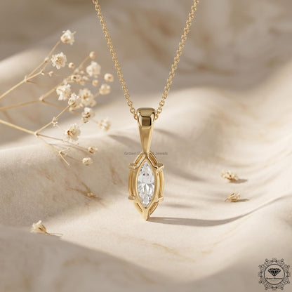 Lab Grown Marquise Diamond Solitaire Necklace 1-5 CT - GrownDiamondJewels