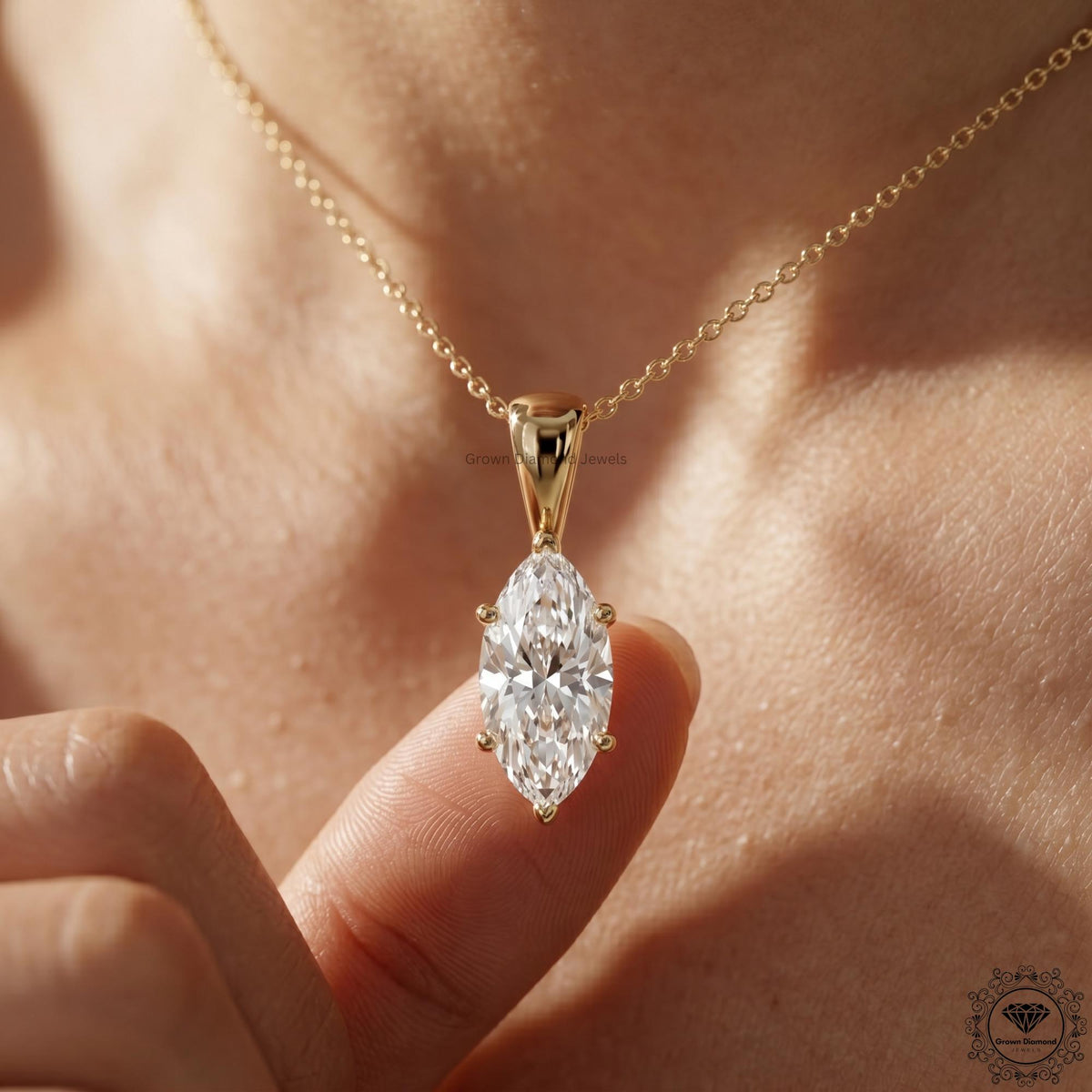 Lab Grown Marquise Diamond Solitaire Necklace 1-5 CT - GrownDiamondJewels