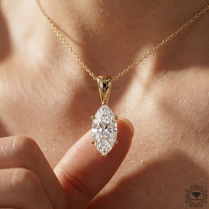 Lab Grown Marquise Diamond Solitaire Necklace 1-5 CT - GrownDiamondJewels