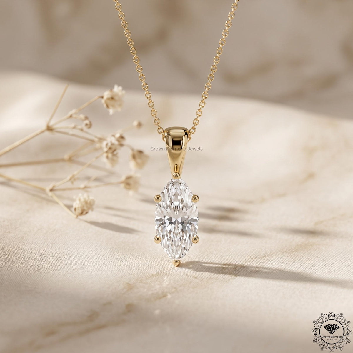 Lab Grown Marquise Diamond Solitaire Necklace 1-5 CT - GrownDiamondJewels