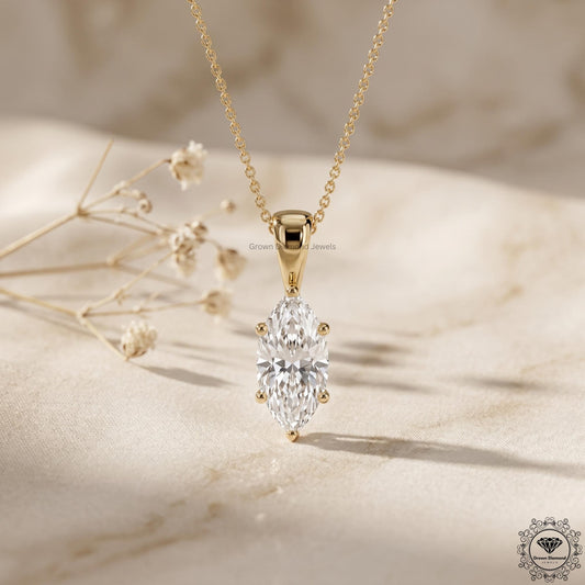 Lab Grown Marquise Diamond Solitaire Necklace 1-5 CT - GrownDiamondJewels