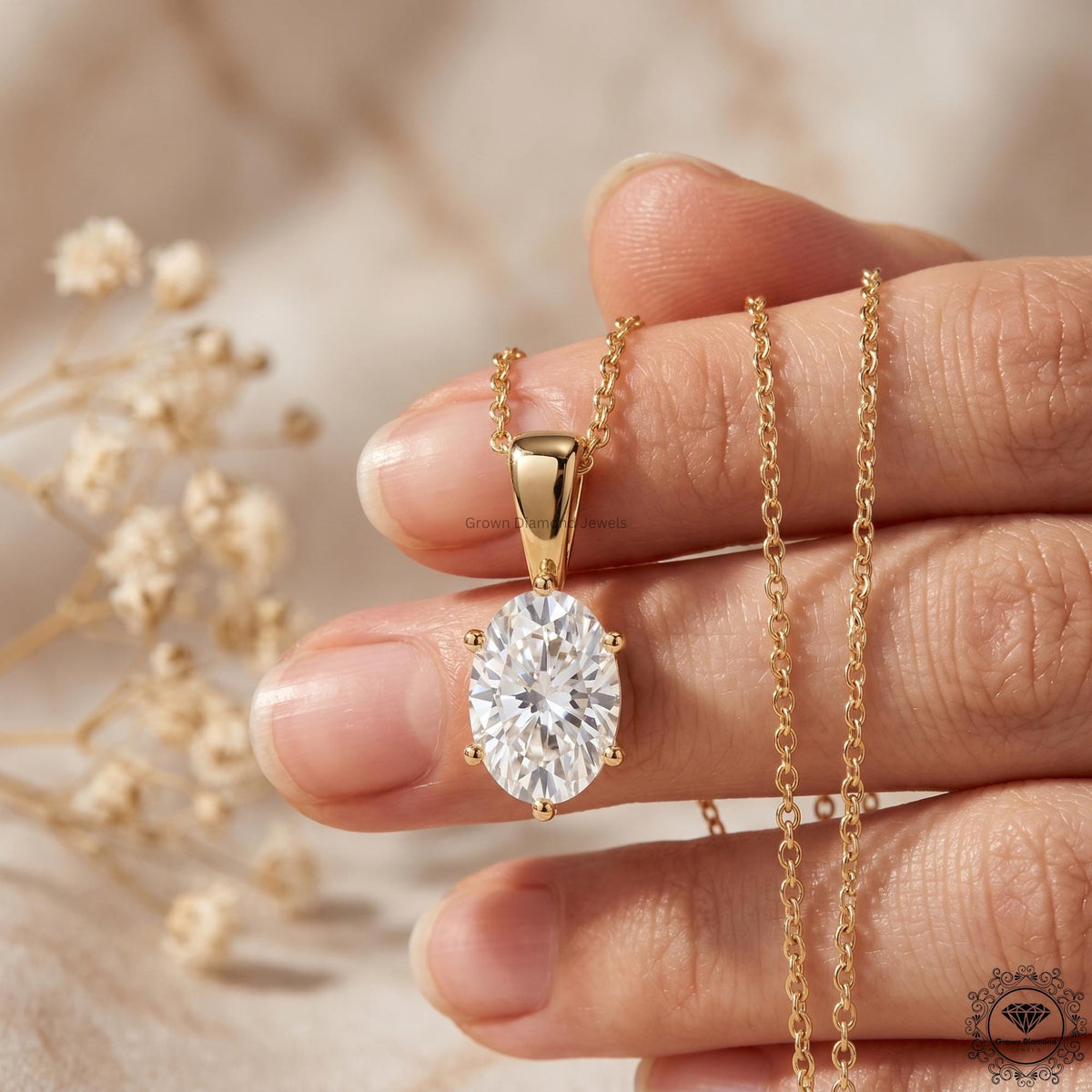 IGI Certified Lab Grown Oval Diamond Solitaire Necklace - GrownDiamondJewels