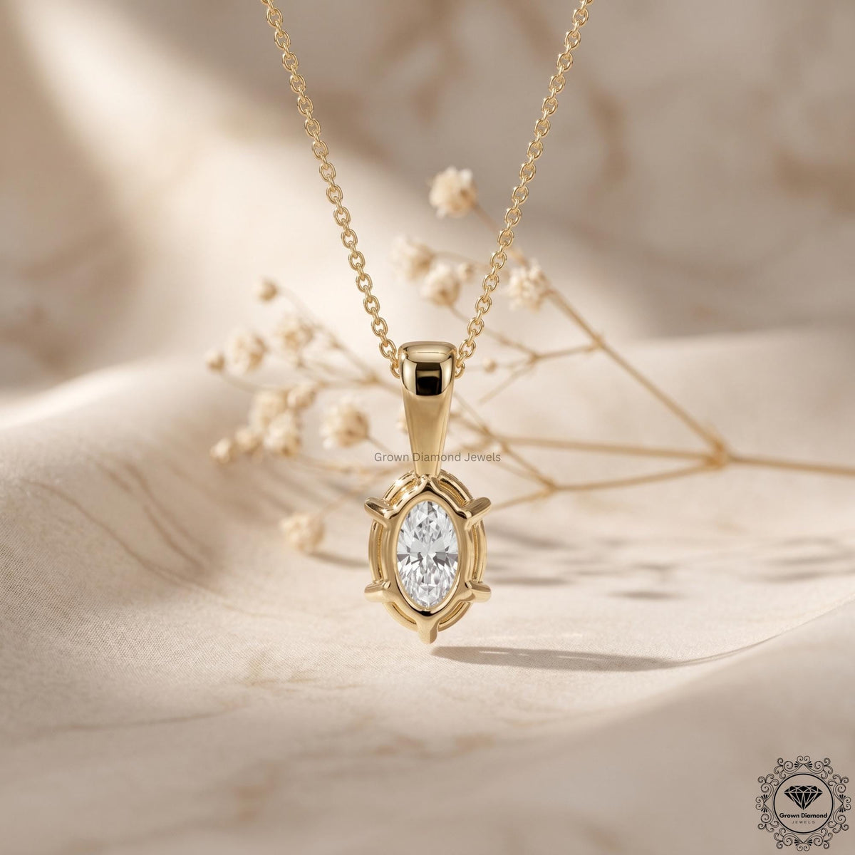 IGI Certified Lab Grown Oval Diamond Solitaire Necklace - GrownDiamondJewels