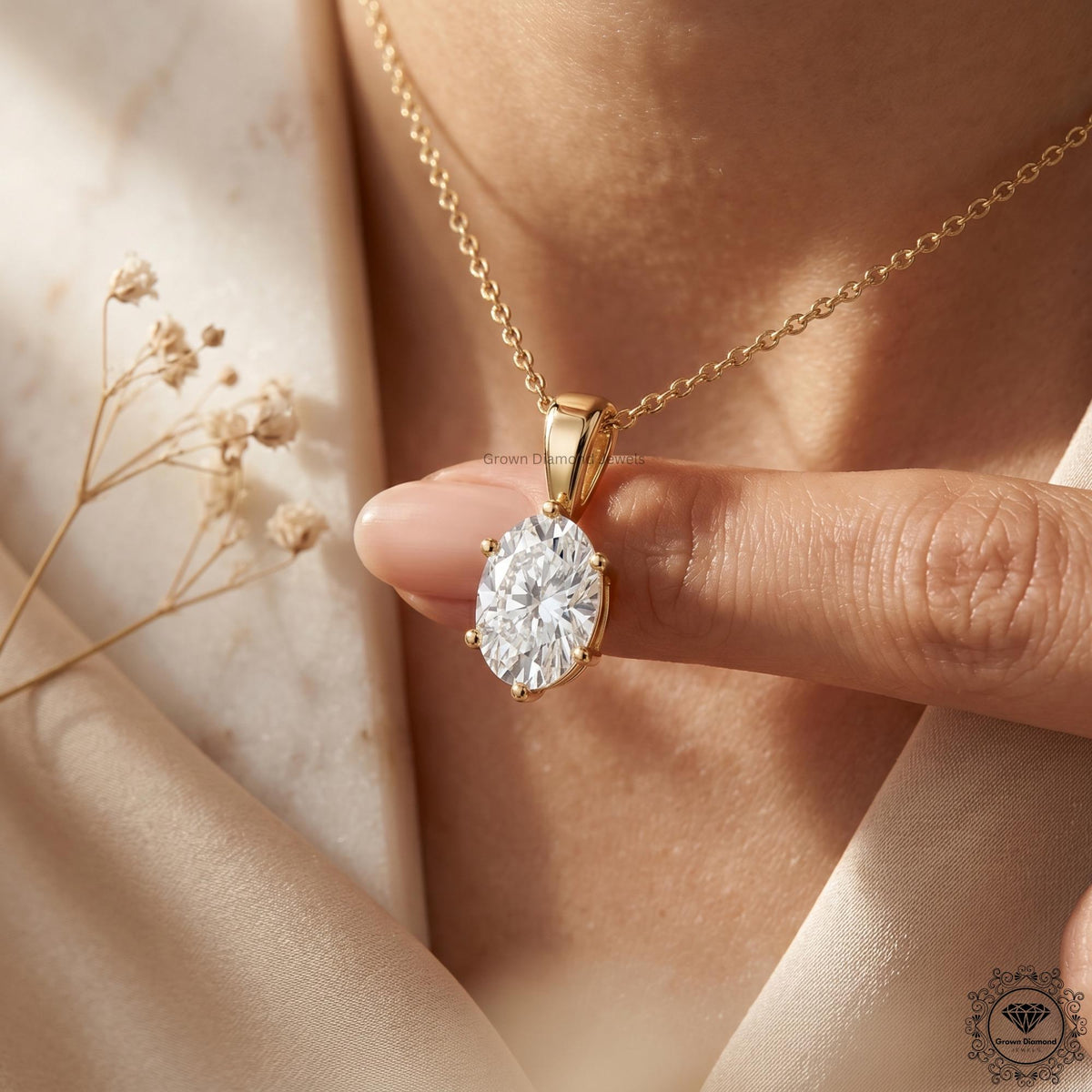 IGI Certified Lab Grown Oval Diamond Solitaire Necklace - GrownDiamondJewels