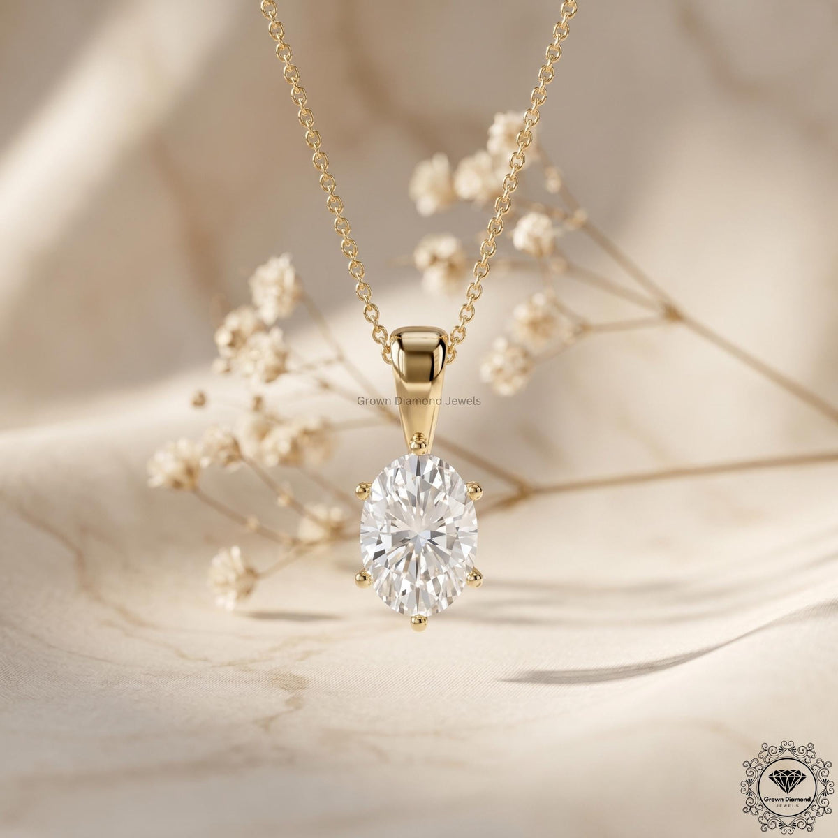 IGI Certified Lab Grown Oval Diamond Solitaire Necklace - GrownDiamondJewels