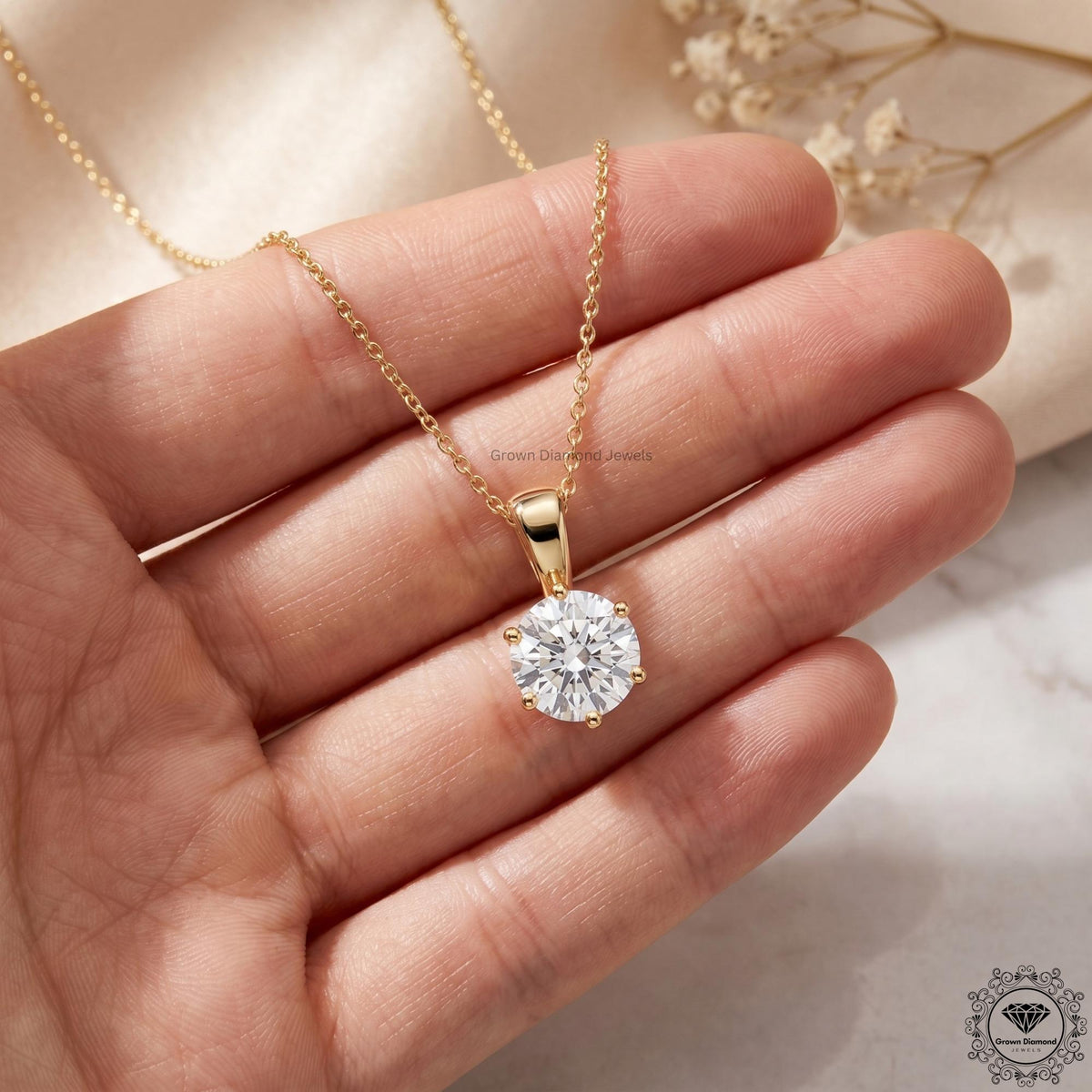 Lab Grown Round Diamond Solitaire Pendant Necklace IGI - GrownDiamondJewels