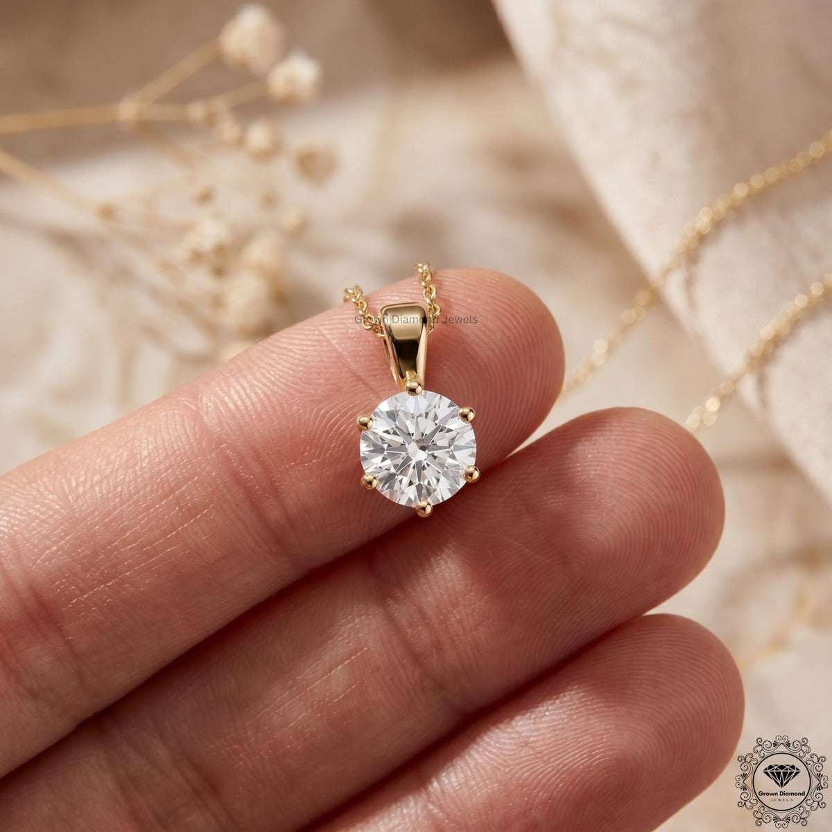 Lab Grown Round Diamond Solitaire Pendant Necklace IGI - GrownDiamondJewels