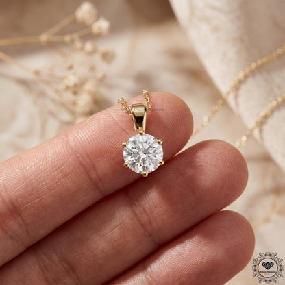Lab Grown Round Diamond Solitaire Pendant Necklace IGI - GrownDiamondJewels
