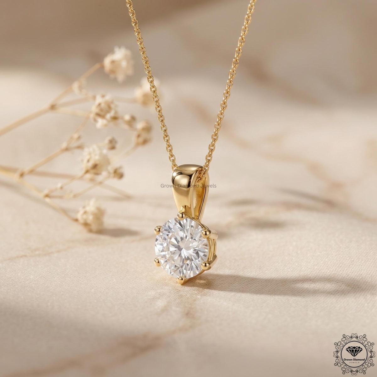 Lab Grown Round Diamond Solitaire Pendant Necklace IGI - GrownDiamondJewels