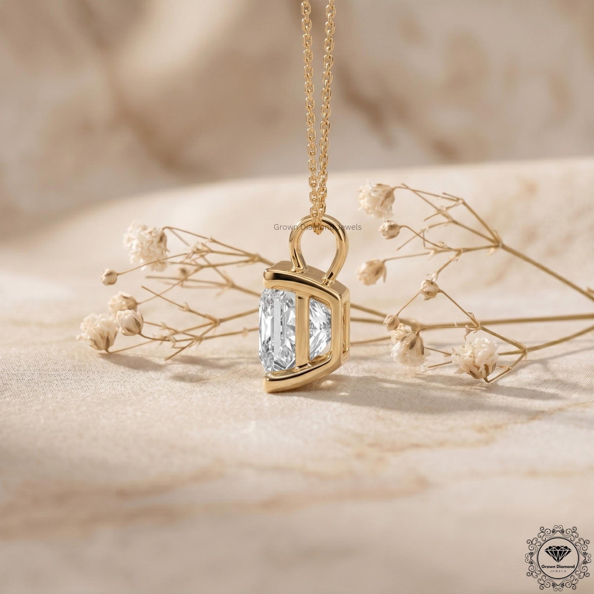 Lab Grown Princess Diamond Bezel Set Solitaire Pendant - GrownDiamondJewels