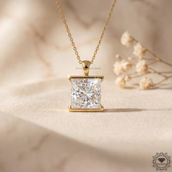 Lab Grown Princess Diamond Bezel Set Solitaire Pendant - GrownDiamondJewels