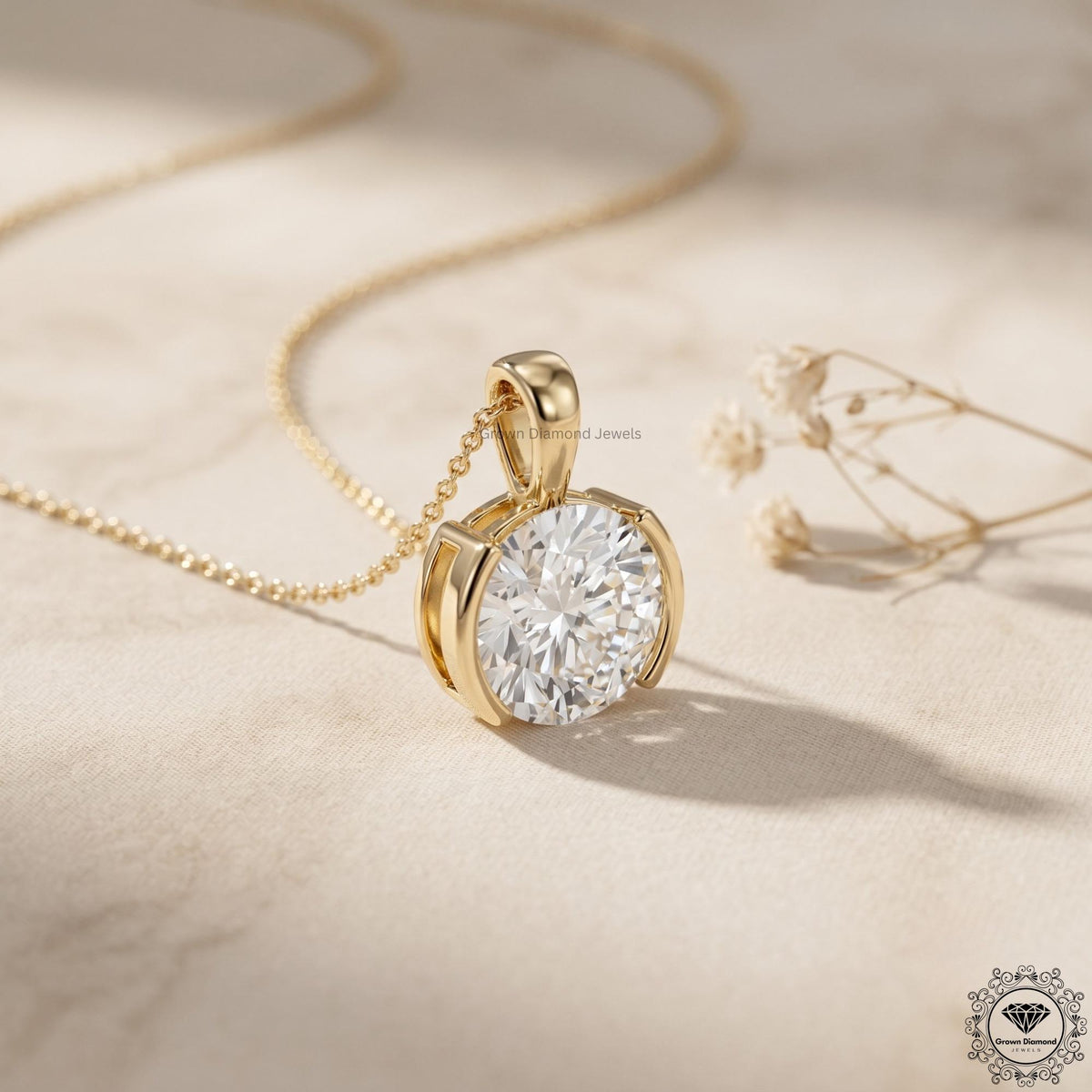 IGI Certified Round Lab Diamond Bezel Set Pendant Necklace - GrownDiamondJewels