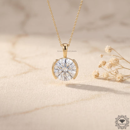 IGI Certified Round Lab Diamond Bezel Set Pendant Necklace - GrownDiamondJewels
