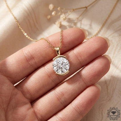 Round Cut Lab Grown Diamond Bezel Set Pendant Necklace 14K - GrownDiamondJewels
