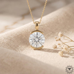 Round Cut Lab Grown Diamond Bezel Set Pendant Necklace 14K - GrownDiamondJewels