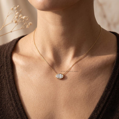 Lab Grown Oval Diamond East West Bezel Set Pendant Necklace - GrownDiamondJewels