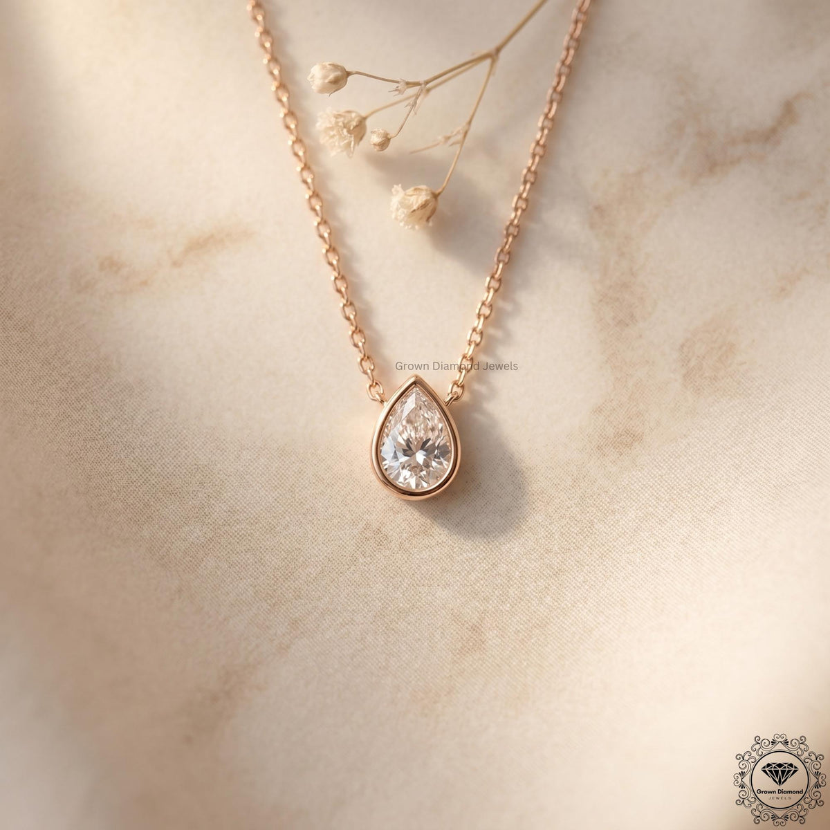 IGI Certified Lab Grown Pear Diamond Bezel Set Pendant - GrownDiamondJewels
