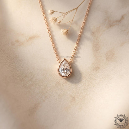 IGI Certified Lab Grown Pear Diamond Bezel Set Pendant - GrownDiamondJewels