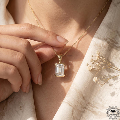 Lab Grown Emerald Diamond Bezel Set Solitaire Pendant - GrownDiamondJewels