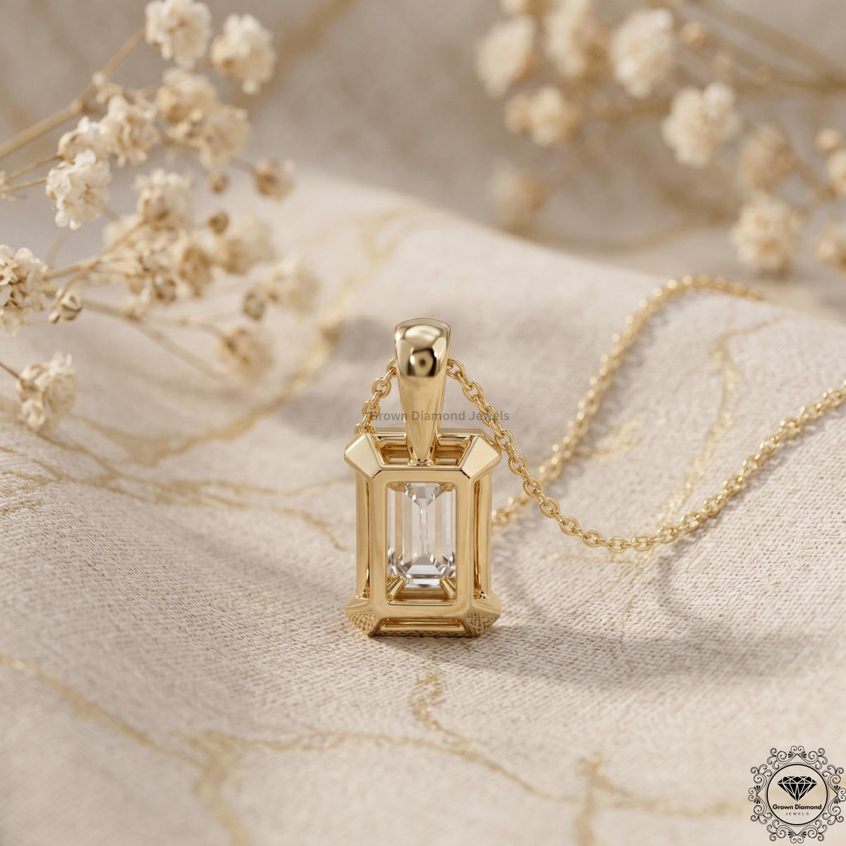 Radiant Cut Lab Grown Diamond Bezel Set Pendant Necklace - GrownDiamondJewels