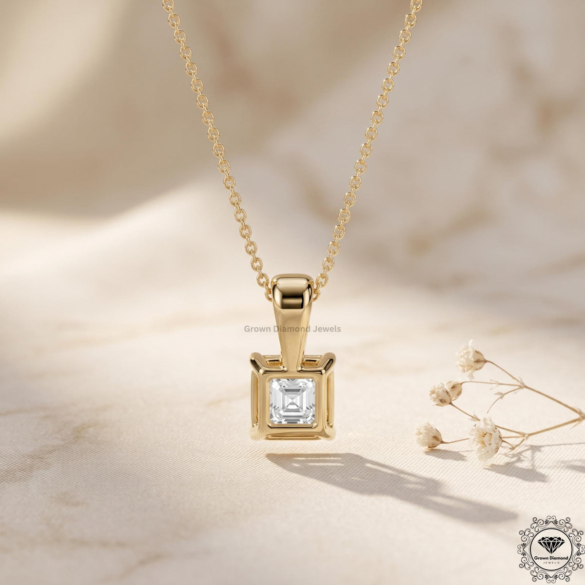 Asscher Cut Lab Grown Diamond Solitaire Pendant Necklace - GrownDiamondJewels