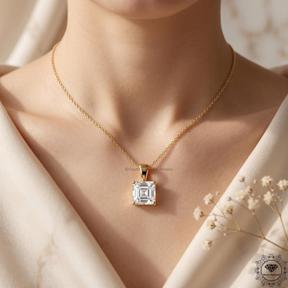 Asscher Cut Lab Grown Diamond Solitaire Pendant Necklace - GrownDiamondJewels
