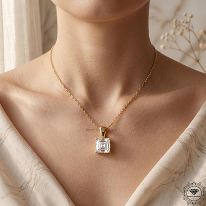 Asscher Cut Lab Grown Diamond Solitaire Pendant Necklace - GrownDiamondJewels