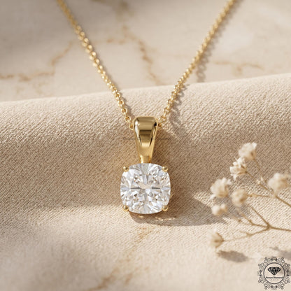 Lab Grown Cushion Diamond Solitaire Pendant Necklace 14K - GrownDiamondJewels