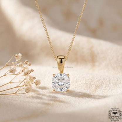 Lab Grown Cushion Diamond Solitaire Pendant Necklace 14K - GrownDiamondJewels