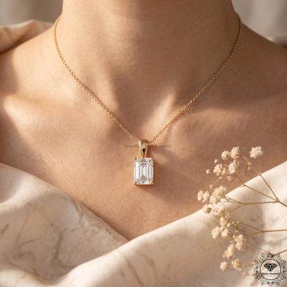 Emerald Cut Lab Grown Diamond Pendant Necklace 1-5 CT - GrownDiamondJewels