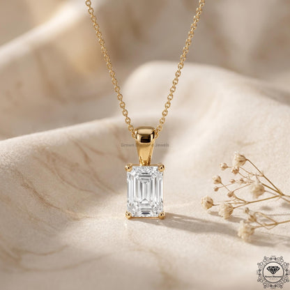 Emerald Cut Lab Grown Diamond Pendant Necklace 1-5 CT - GrownDiamondJewels