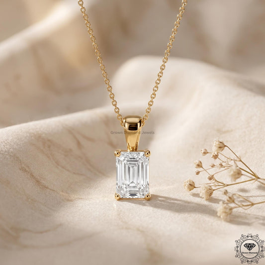 Emerald Cut Lab Grown Diamond Pendant Necklace 1-5 CT - GrownDiamondJewels