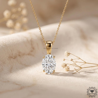Lab Grown Oval Diamond Solitaire Pendant Necklace 1-5 CT - GrownDiamondJewels