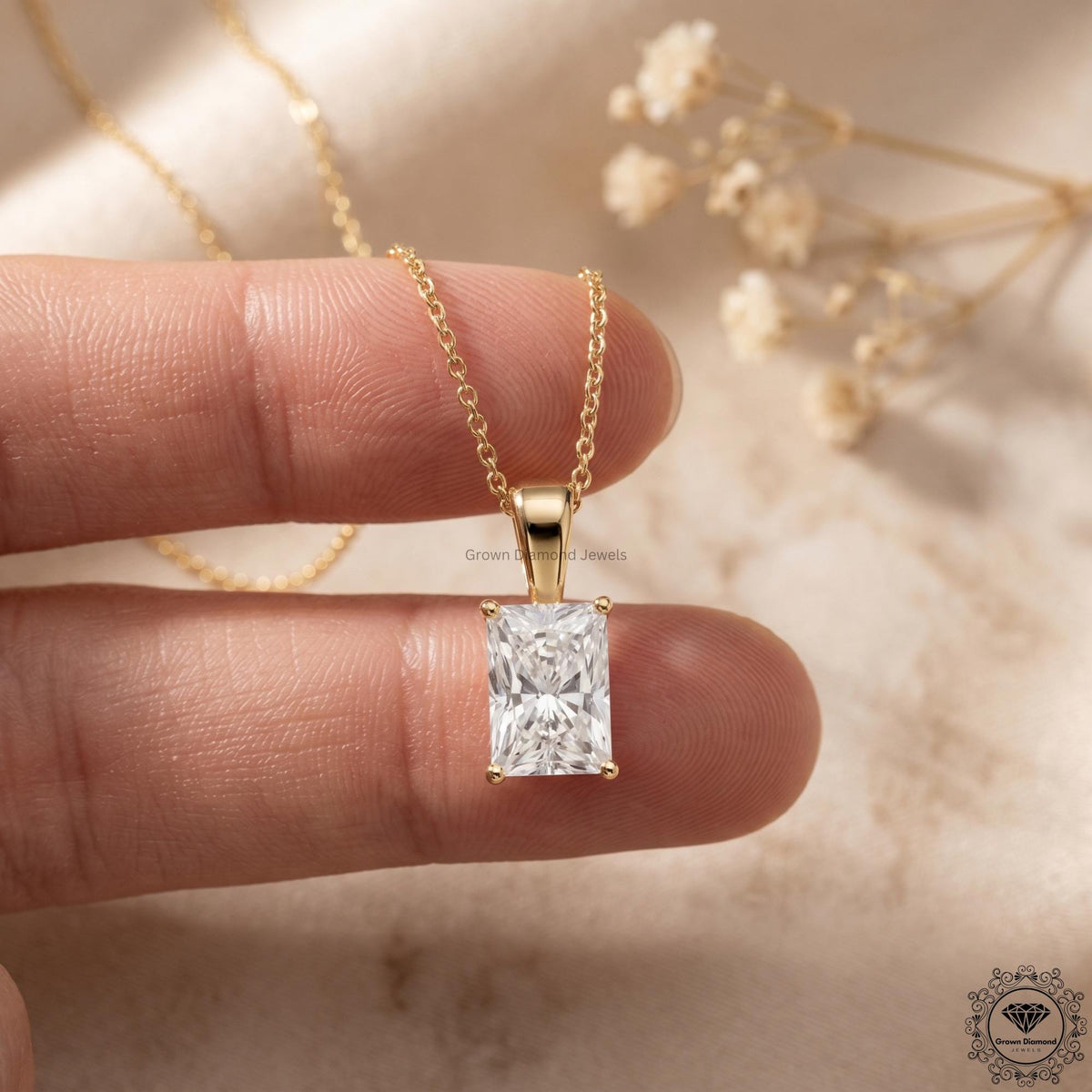 Radiant Cut Lab Grown Diamond Solitaire Pendant Necklace - GrownDiamondJewels