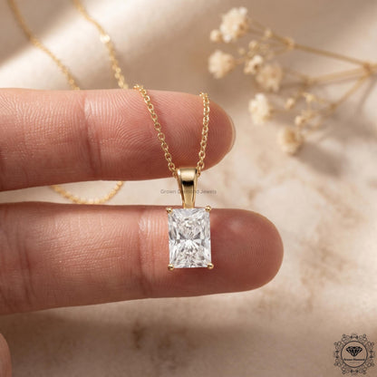 Radiant Cut Lab Grown Diamond Solitaire Pendant Necklace - GrownDiamondJewels