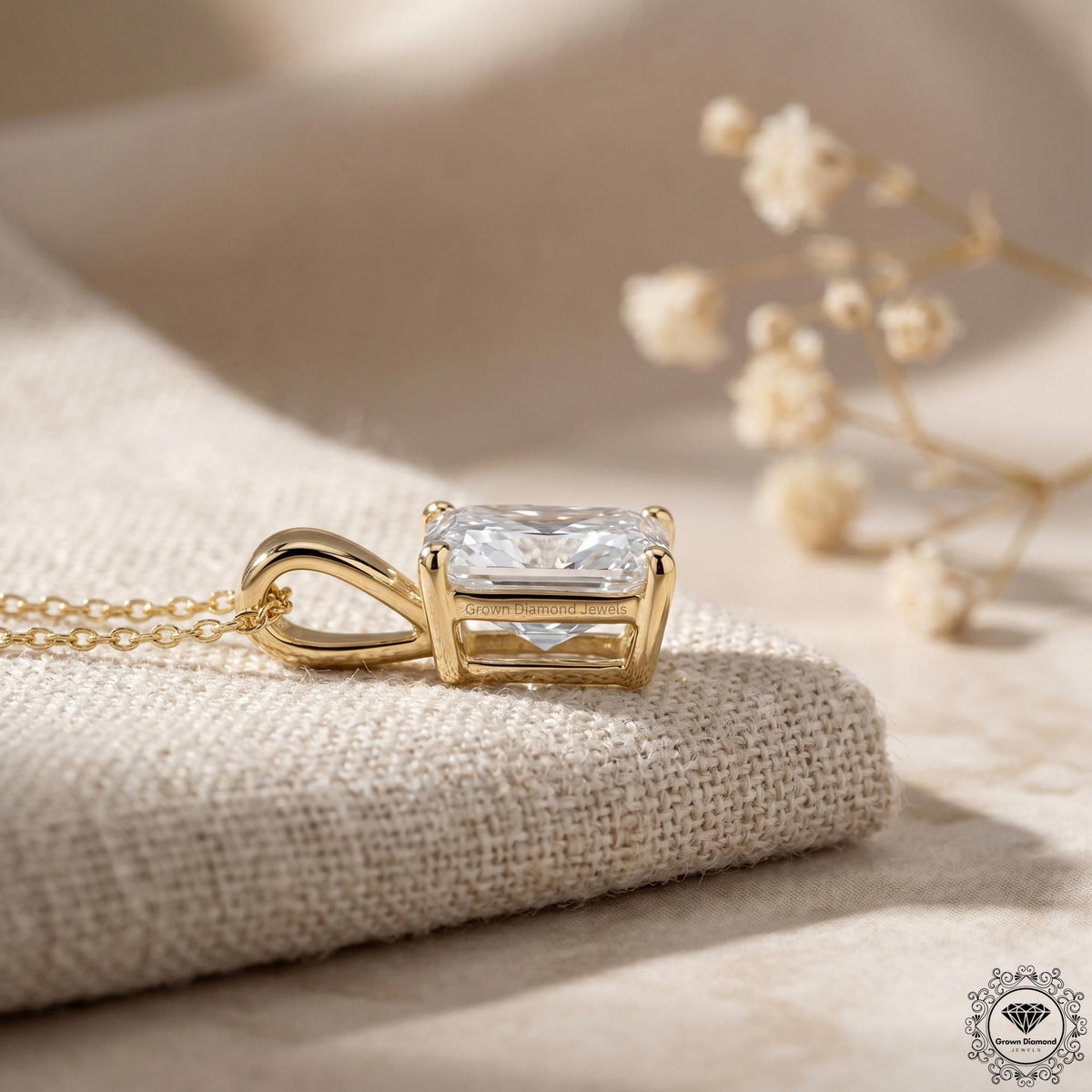 Radiant Cut Lab Grown Diamond Solitaire Pendant Necklace - GrownDiamondJewels