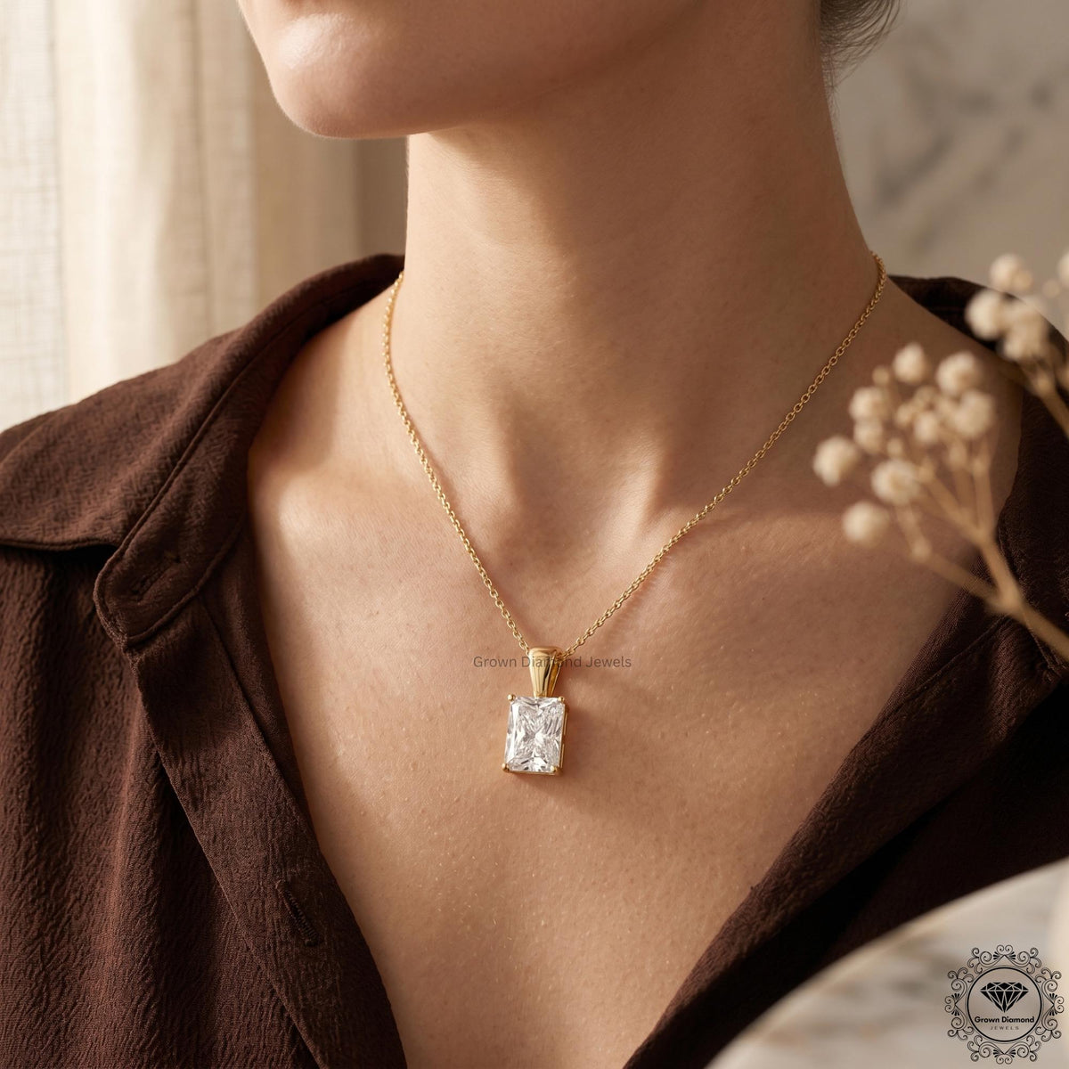 Radiant Cut Lab Grown Diamond Solitaire Pendant Necklace - GrownDiamondJewels