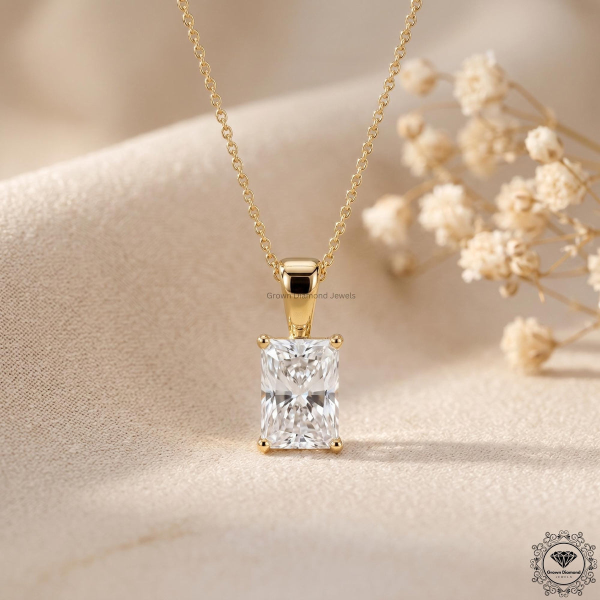 Radiant Cut Lab Grown Diamond Solitaire Pendant Necklace - GrownDiamondJewels
