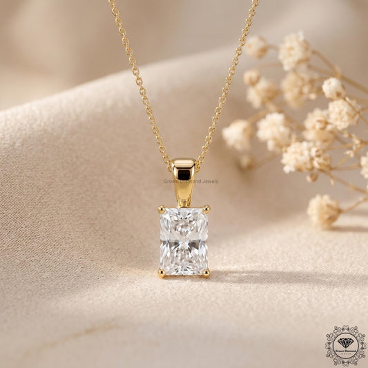 Radiant Cut Lab Grown Diamond Solitaire Pendant Necklace - GrownDiamondJewels