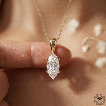 Lab Grown Marquise Diamond Solitaire Necklace 1-5 CT - GrownDiamondJewels