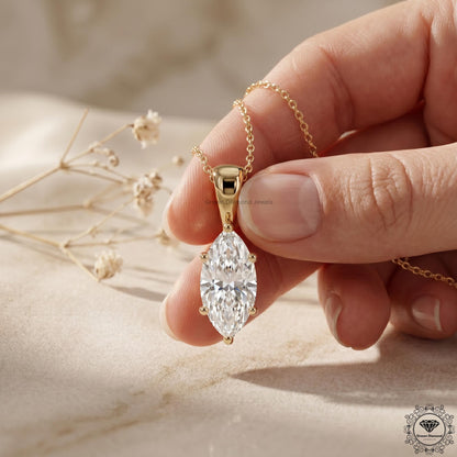 Lab Grown Marquise Diamond Solitaire Necklace 1-5 CT - GrownDiamondJewels
