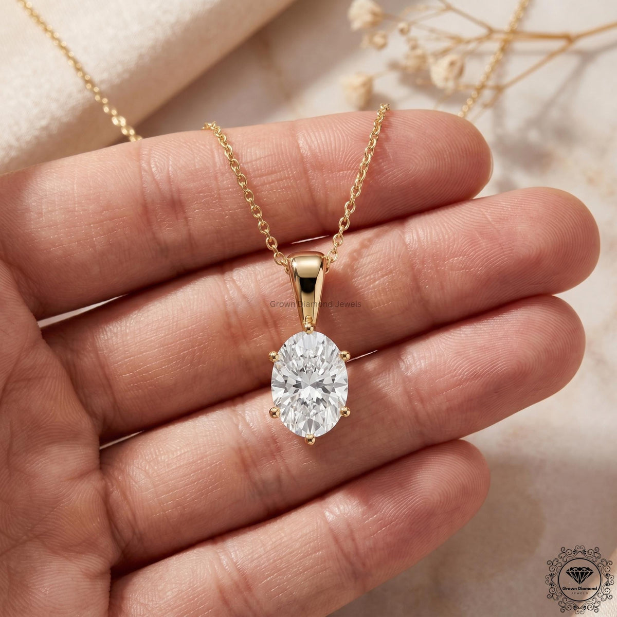IGI Certified Lab Grown Oval Diamond Solitaire Necklace - GrownDiamondJewels