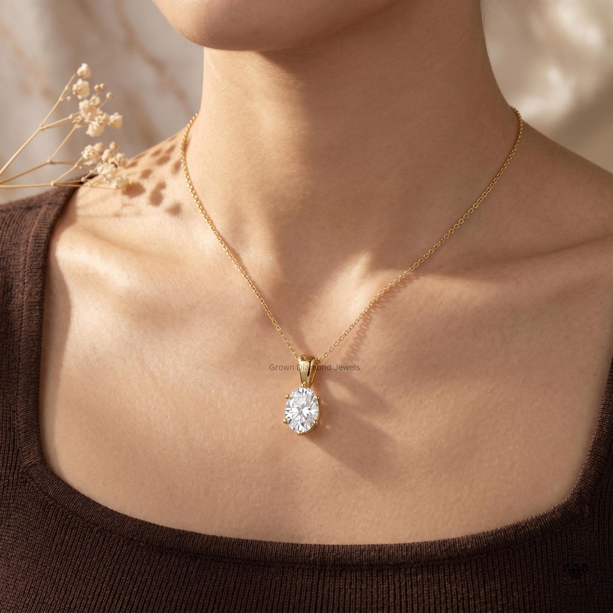 IGI Certified Lab Grown Oval Diamond Solitaire Necklace - GrownDiamondJewels