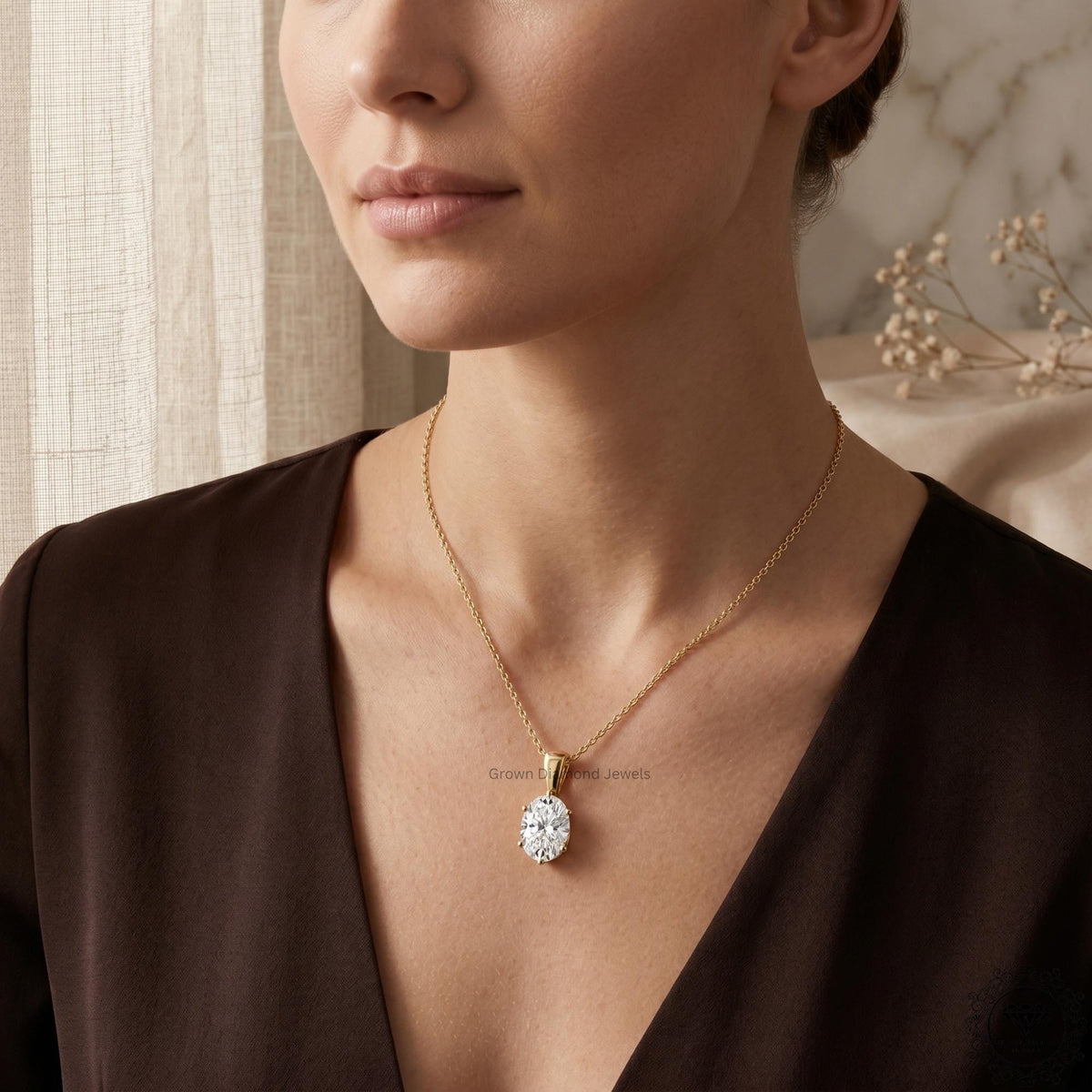 IGI Certified Lab Grown Oval Diamond Solitaire Necklace - GrownDiamondJewels
