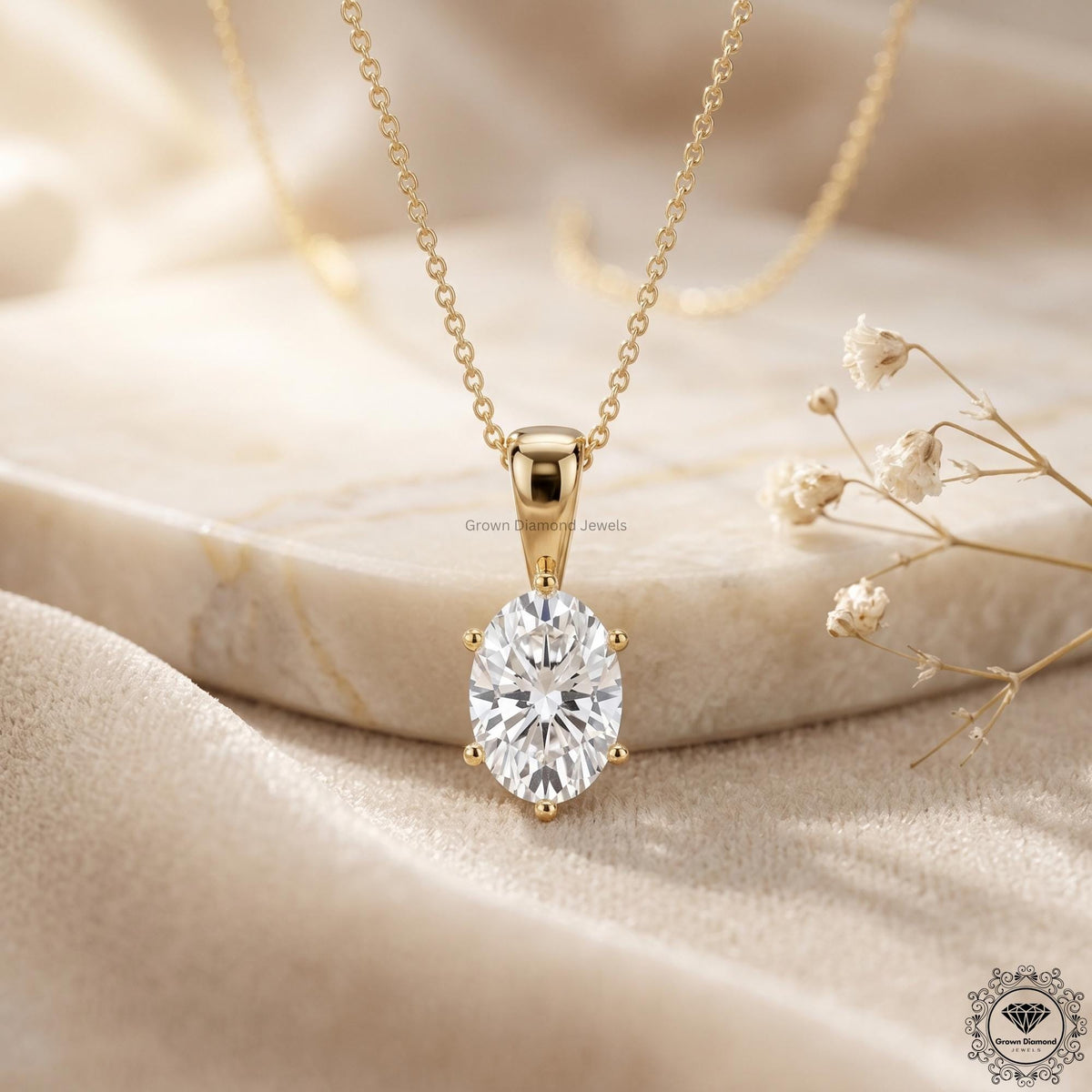 IGI Certified Lab Grown Oval Diamond Solitaire Necklace - GrownDiamondJewels