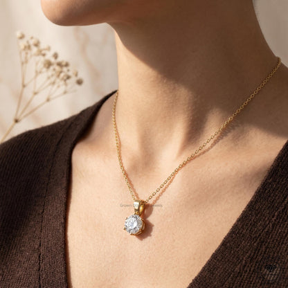 Lab Grown Round Diamond Solitaire Pendant Necklace IGI - GrownDiamondJewels