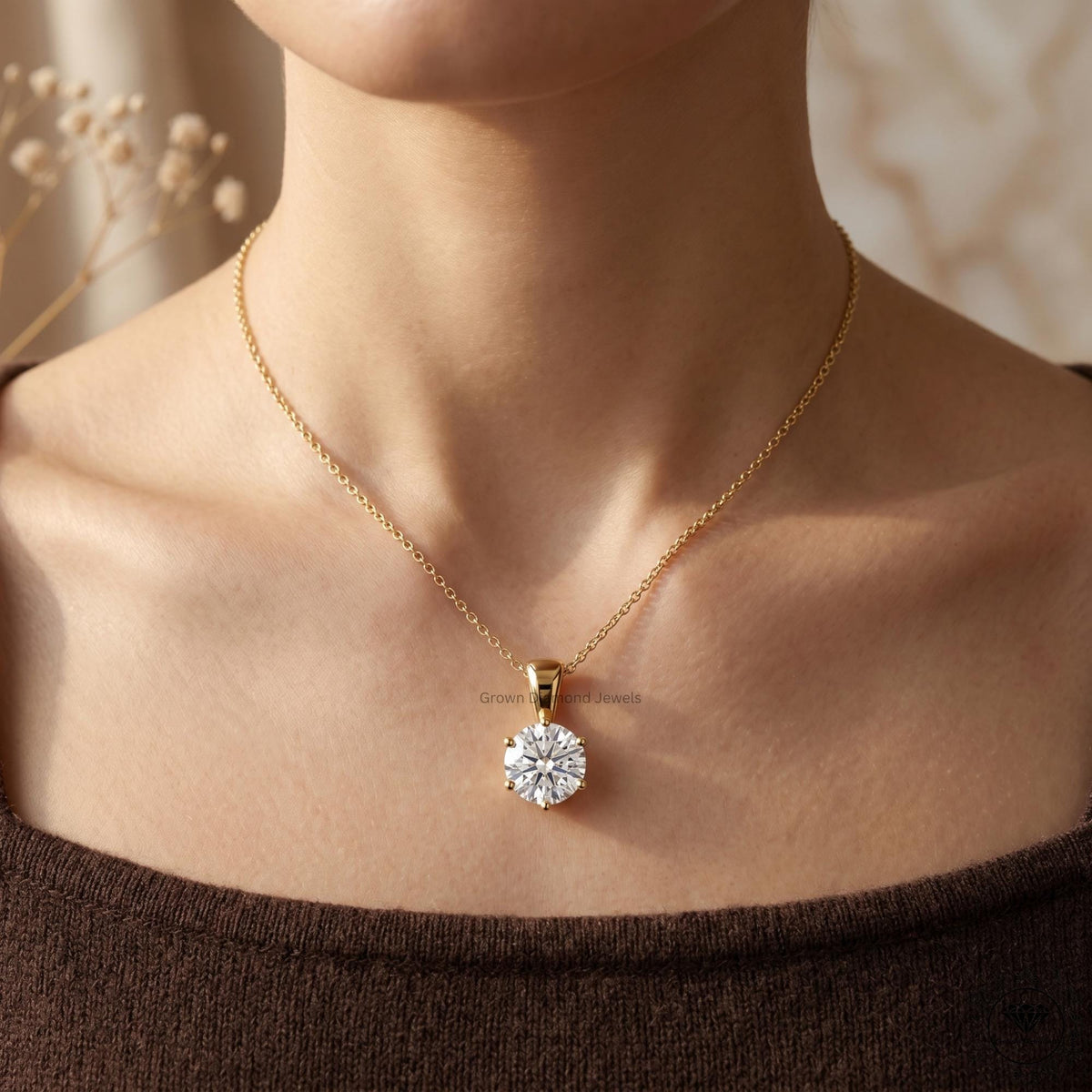 Lab Grown Round Diamond Solitaire Pendant Necklace IGI - GrownDiamondJewels